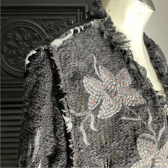 Sandy‎ Starkman Shabby Embroidered Chic Floral Sequin Lace vintage jacket 90s M - Picture 3 of 6